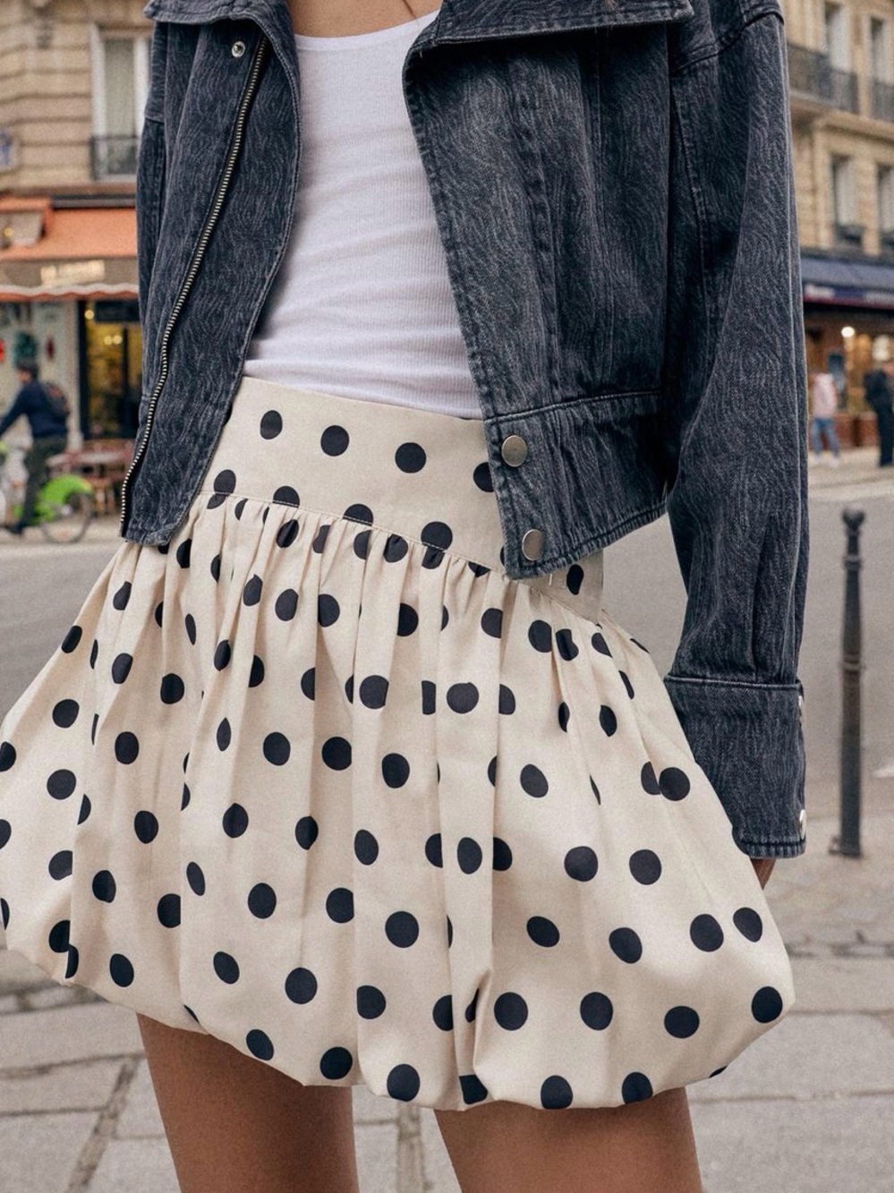 Zara Cream Mini Skirt with Black Polka Dots
